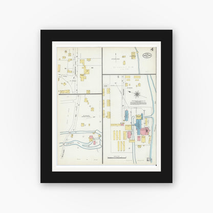Old map wall art mockup — black gallery frame with white mat — Sanborn Fire Insurance Map from Grafton, Worcester County, Massachusetts (1904), Sheet #0004
