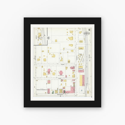 Old map wall art mockup — black gallery frame with white mat — Sanborn Fire Insurance Map from Henderson, Vance County, North Carolina (1901), Sheet #0002
