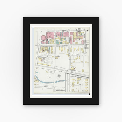 Old map wall art mockup — black gallery frame with white mat — Sanborn Fire Insurance Map from Norwalk, Huron County, Ohio (1893), Sheet #0003