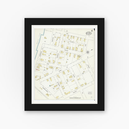 Old map wall art mockup — black gallery frame with white mat — Sanborn Fire Insurance Map from Delanco, Burlington County, New Jersey (1909), Sheet #0004