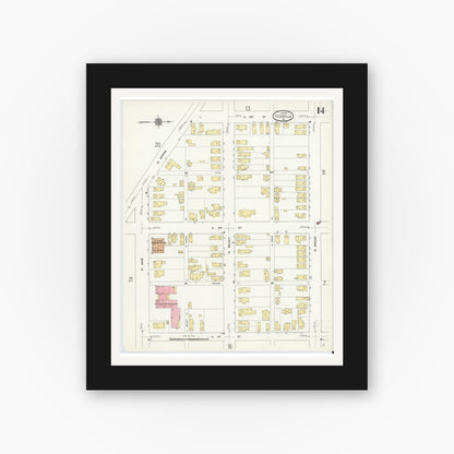 Old map wall art mockup — black gallery frame with white mat — Sanborn Fire Insurance Map from Titusville, Crawford County, Pennsylvania (1912), Sheet #0014