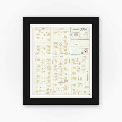 Old map wall art mockup — black gallery frame with white mat — Sanborn Fire Insurance Map from Mexico, Audrain County, Missouri (1908), Sheet #0009