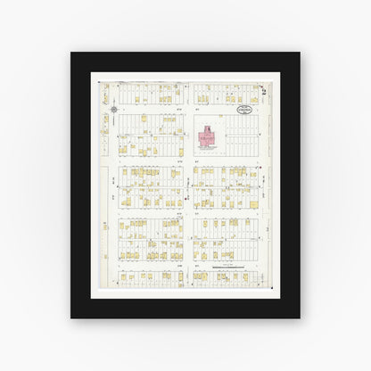 Old map wall art mockup — black gallery frame with white mat — Sanborn Fire Insurance Map from Virginia, Saint Louis County, Minnesota (1915), Sheet #0002