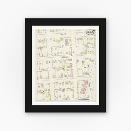 Old map wall art mockup — black gallery frame with white mat — Sanborn Fire Insurance Map from Wyandotte, Wayne County, Michigan (1890), Sheet #0002