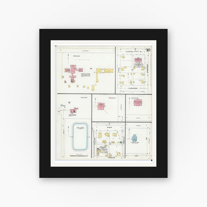 Old map wall art mockup — black gallery frame with white mat — Sanborn Fire Insurance Map from Van Wert, Van Wert County, Ohio (1901), Sheet #0010