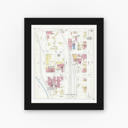 Old map wall art mockup — black gallery frame with white mat — Sanborn Fire Insurance Map from Mankato, Blue Earth County, Minnesota (1908), Sheet #0005
