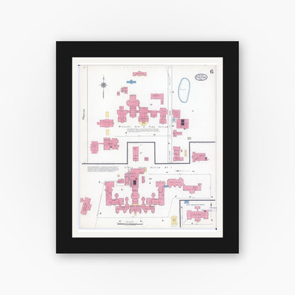 Old map wall art mockup — black gallery frame with white mat — Sanborn Fire Insurance Map from Fulton, Callaway County, Missouri (1917), Sheet #0006