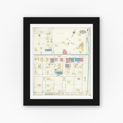 Old map wall art mockup — black gallery frame with white mat — Sanborn Fire Insurance Map from New Smyrna, Valusia County, Florida (1916), Sheet #0004