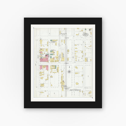 Old map wall art mockup — black gallery frame with white mat — Sanborn Fire Insurance Map from Maroa, Macon County, Illinois (1901), Sheet #0002