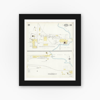 Old map wall art mockup — black gallery frame with white mat — Sanborn Fire Insurance Map from Palatka, Putnam County, Florida (1924), Sheet #0019