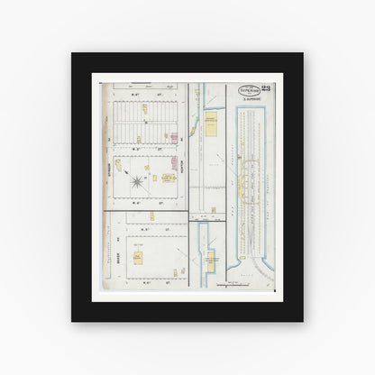 Old map wall art mockup — black gallery frame with white mat — Sanborn Fire Insurance Map from Superior, Douglas County, Wisconsin (1887), Sheet #0023