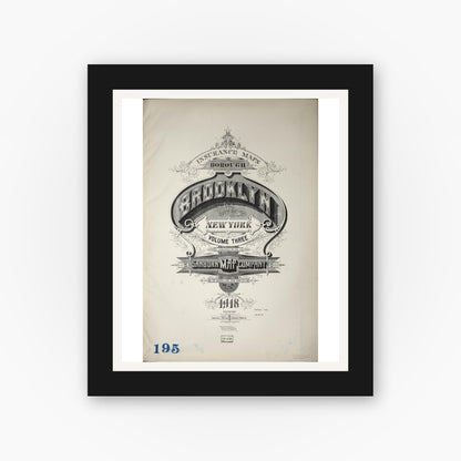 Old map wall art mockup — black gallery frame with white mat — Sanborn Fire Insurance Map from Brooklyn, Kings County, New York (1935), Sheet #0001