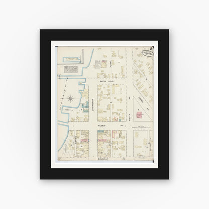 Old map wall art mockup — black gallery frame with white mat — Sanborn Fire Insurance Map from Escanaba, Delta County, Michigan (1884), Sheet #0002