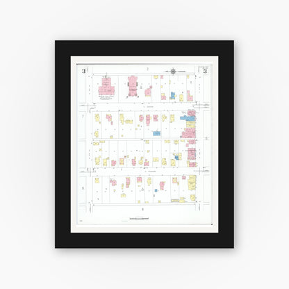 Old map wall art mockup — black gallery frame with white mat — Sanborn Fire Insurance Map from Minster, Auglaize County, Ohio (1951), Sheet #0003