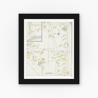 Old map wall art mockup — black gallery frame with white mat — Sanborn Fire Insurance Map from Gardner, Worcester County, Massachusetts (1895), Sheet #0007