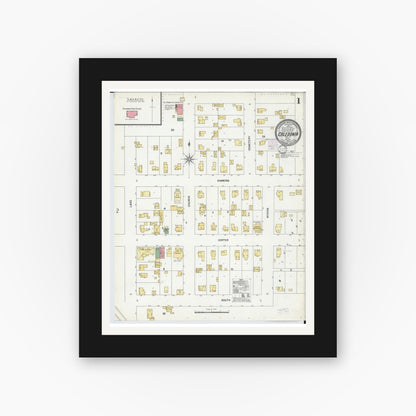 Old map wall art mockup — black gallery frame with white mat — Sanborn Fire Insurance Map from Caledonia, Kent County, Michigan (1902), Sheet #0001