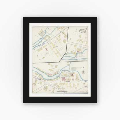 Old map wall art mockup — black gallery frame with white mat — Sanborn Fire Insurance Map from Winchendon, Worcester County, Massachusetts (1885), Sheet #0005