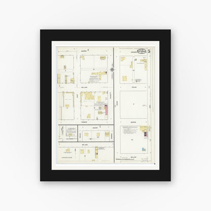 Old map wall art mockup — black gallery frame with white mat — Sanborn Fire Insurance Map from Seymour, Baylor County, Texas (1916), Sheet #0005