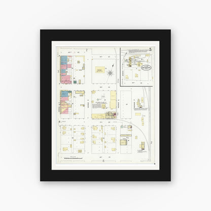 Old map wall art mockup — black gallery frame with white mat — Sanborn Fire Insurance Map from McGregor, McLennan County, Texas (1909), Sheet #0005