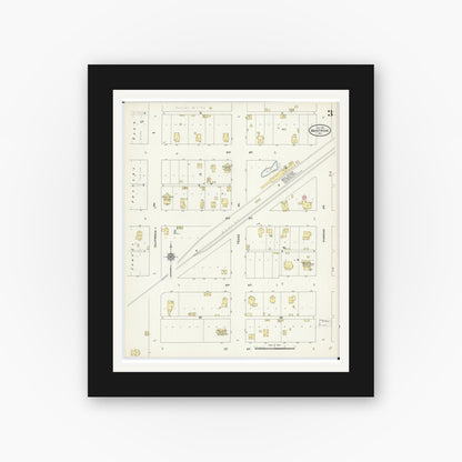 Old map wall art mockup — black gallery frame with white mat — Sanborn Fire Insurance Map from Montrose, Henry County, Missouri (1910), Sheet #0003