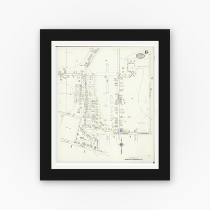 Old map wall art mockup — black gallery frame with white mat — Sanborn Fire Insurance Map from Athens, Athens County, Ohio (1914), Sheet #0015