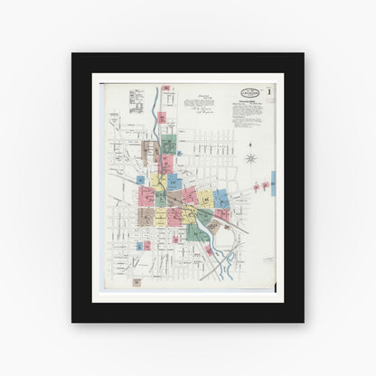 Old map wall art mockup — black gallery frame with white mat — Sanborn Fire Insurance Map from Jackson, Jackson County, Michigan (1893) - Complete Map Set