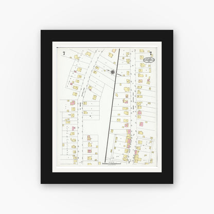 Old map wall art mockup — black gallery frame with white mat — Sanborn Fire Insurance Map from Saint Clairsville, Belmont County, Ohio (1924), Sheet #0007