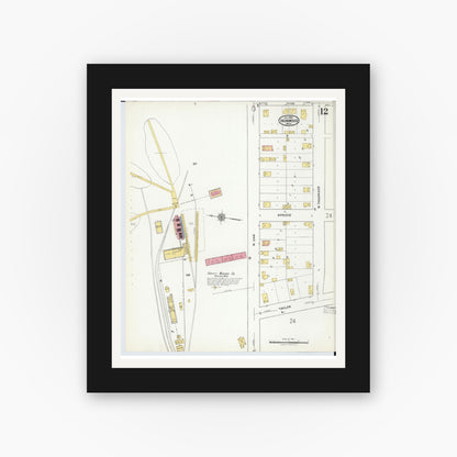 Old map wall art mockup — black gallery frame with white mat — Sanborn Fire Insurance Map from Ironwood, Gogebic County, Michigan (1921), Sheet #0012