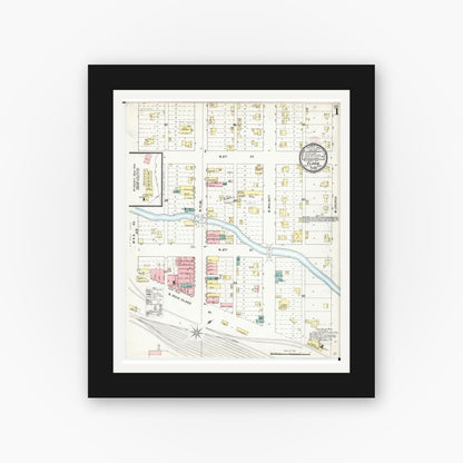 Old map wall art mockup — black gallery frame with white mat — Sanborn Fire Insurance Map from Eldon, Wapello County, Iowa (1895) â€” Complete Set
