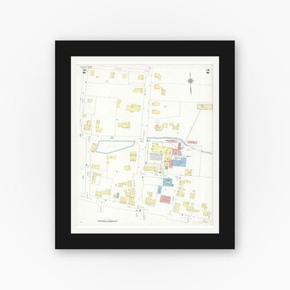 Old map wall art mockup — black gallery frame with white mat — Sanborn Fire Insurance Map from Medfield, Norfolk County, Massachusetts (1933), Sheet #0002