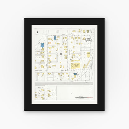 Old map wall art mockup — black gallery frame with white mat — Sanborn Fire Insurance Map from North Liberty, Saint Joseph County, Indiana (1929), Sheet #0004