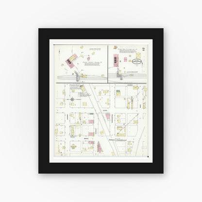 Old map wall art mockup — black gallery frame with white mat — Sanborn Fire Insurance Map from Christopher, Franklin County, Illinois (1910), Sheet #0002