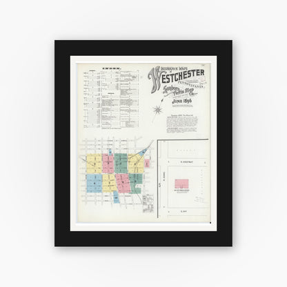 Old map wall art mockup — black gallery frame with white mat — Sanborn Fire Insurance Map from West Chester, Chester County, Pennsylvania (1896) - Complete Map Set