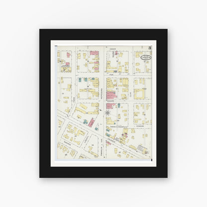Old map wall art mockup — black gallery frame with white mat — Sanborn Fire Insurance Map from Lapeer, Lapeer County, Michigan (1893), Sheet #0003