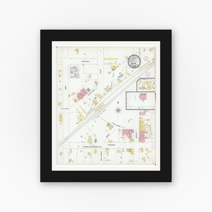 Old map wall art mockup — black gallery frame with white mat — Sanborn Fire Insurance Map from Oneida, Knox County, Illinois (1901), Sheet #0001