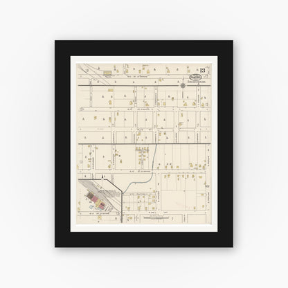 Old map wall art mockup — black gallery frame with white mat — Sanborn Fire Insurance Map from Sanford, Seminole County, Florida (1922), Sheet #0013