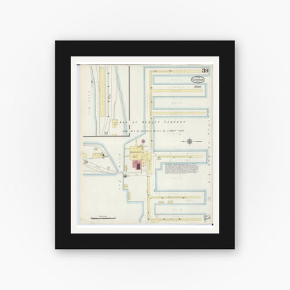 Old map wall art mockup — black gallery frame with white mat — Sanborn Fire Insurance Map from Escanaba, Delta County, Michigan (1913), Sheet #0039