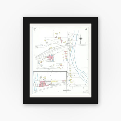 Old map wall art mockup — black gallery frame with white mat — Sanborn Fire Insurance Map from Willoughby, Lake County, Ohio (1952), Sheet #0004