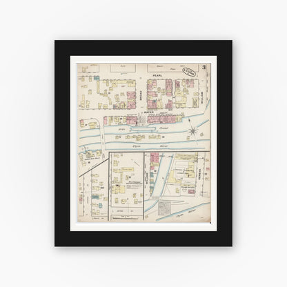 Old map wall art mockup — black gallery frame with white mat — Sanborn Fire Insurance Map from Lyons, Wayne County, New York (1884), Sheet #0003