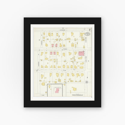 Old map wall art mockup — black gallery frame with white mat — Sanborn Fire Insurance Map from Tyler, Smith County, Texas (1898), Sheet #0007
