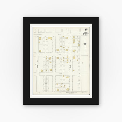 Old map wall art mockup — black gallery frame with white mat — Sanborn Fire Insurance Map from Paducah, Cottle County, Texas (1921), Sheet #0010