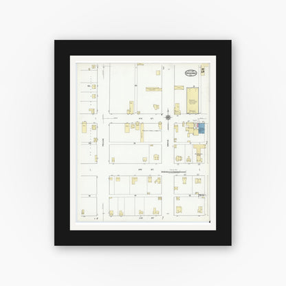 Old map wall art mockup — black gallery frame with white mat — Sanborn Fire Insurance Map from Graham, Young County, Texas (1920), Sheet #0005