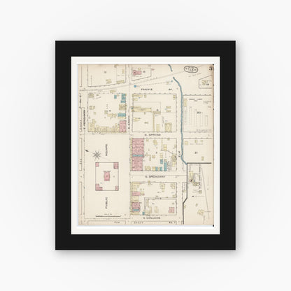 Old map wall art mockup — black gallery frame with white mat — Sanborn Fire Insurance Map from Tyler, Smith County, Texas (1885), Sheet #0003