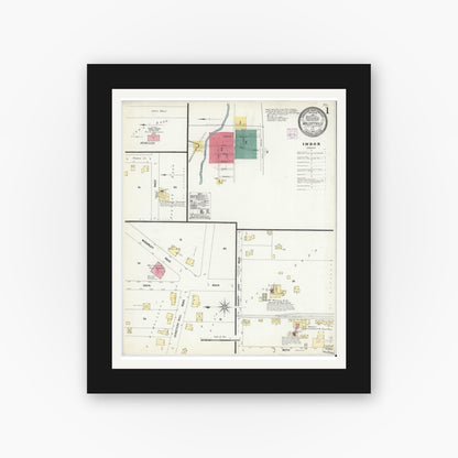 Old map wall art mockup — black gallery frame with white mat — Sanborn Fire Insurance Map from Wolcottville, Noble And LaGrange Counties, Indiana (1907) - Complete Map Set