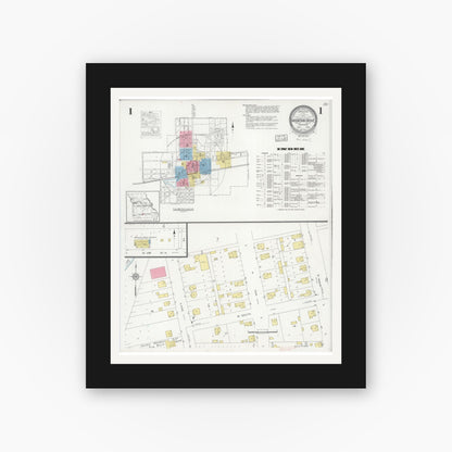 Old map wall art mockup — black gallery frame with white mat — Sanborn Fire Insurance Map from Mountain Grove, Wright County, Missouri (1929) - Complete Map Set