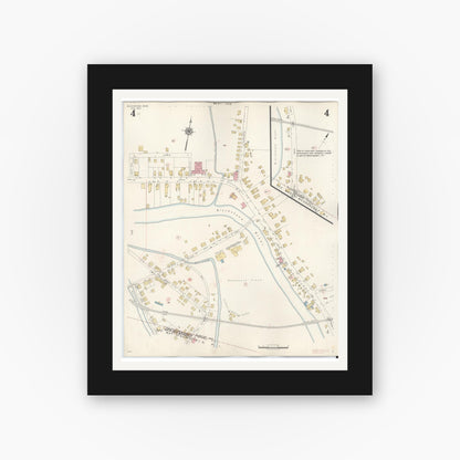Old map wall art mockup — black gallery frame with white mat — Sanborn Fire Insurance Map from Blackstone, Worcester County, Massachusetts (1948), Sheet #0004