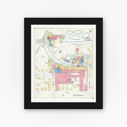Old map wall art mockup — black gallery frame with white mat — Sanborn Fire Insurance Map from Beloit, Rock County, Wisconsin (1908), Sheet #0017