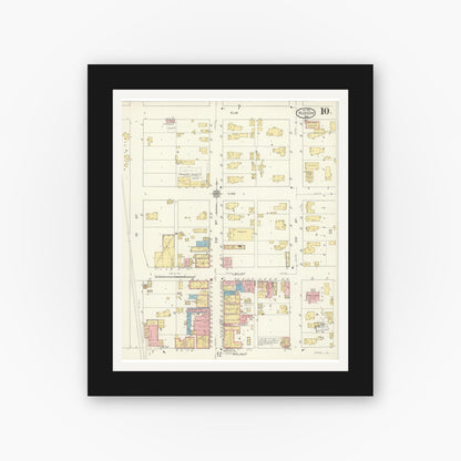 Old map wall art mockup — black gallery frame with white mat — Sanborn Fire Insurance Map from Hudson, St. Croix County, Wisconsin (1912), Sheet #0010