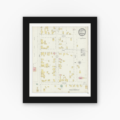 Old map wall art mockup — black gallery frame with white mat — Sanborn Fire Insurance Map from Dannemora, Clinton County, New York (1896), Sheet #0001