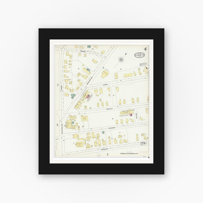 Old map wall art mockup — black gallery frame with white mat — Sanborn Fire Insurance Map from Stoughton, Norfolk County, Massachusetts (1896), Sheet #0004